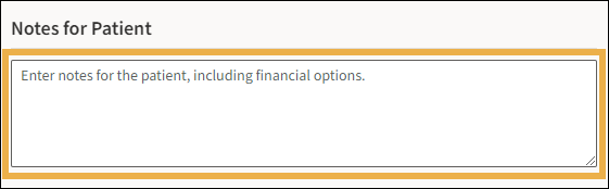 Notes for Patient section with a yellow highlight box around the text box.